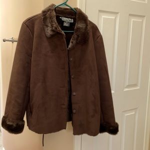 Faux Suede Faux Fur Brown Coat